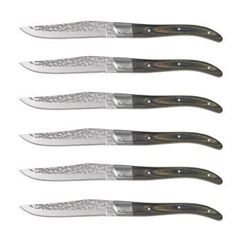 Set 6 Cuchillos Chuleteros Acero Inox 23x2,4x1,5cm Lou Laguiole Volcano - Acero No Apto Microondas