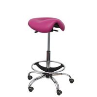 taburete clinico giratorio y ergonomico con asiento anatomico y regulable en alturaaro reposapies cromado incluido  asiento tapizado en similpiel color rosa facil de limpiar piqueras y crespo modelo ergo