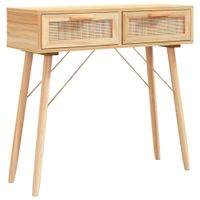 mesa consola madera pino maciza ratan natural marron 80x30x75cm