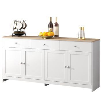 Aparador - Mueble Para Salón Y Comedor - Mdf - Blanco Y Madera (160x37x75cm)