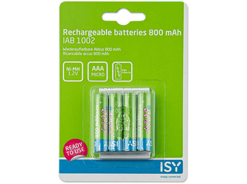 Pilas AAA recargables - ISY IAB-1002, 4 pilas AAA, 800 mAh