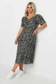 Yours Vestido Negro Cachemira Con Fruncidos, Mujer Curvy Y Tallas Grandes, Yours