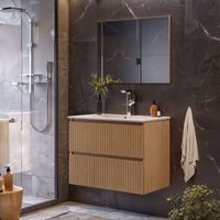 mueble de bano 80 cm leta 2 cajones roble t-bath incluye lavabo y espejo