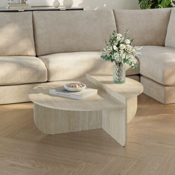 Mesa De Centro Tondesdaslo Con Tablero Doble 90x90x35 Cm - Travertino [en.casa]