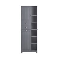 armario alto de bano con 1 puerta 6 estantes y 2 cajones gris
