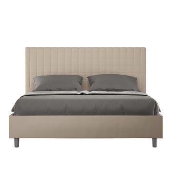 Cama Con Somier Acolchada 160x210 Cuero Sintético Gris Paloma Sunny