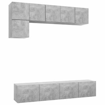 Set De Muebles De Salón 5 Pzas Madera Ingeniería Gris Hormigón Vidaxl