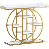 homcom mesa consola de entrada mueble de entrada industrial 6 estantes almacenaje tablero 4cm 100 x 30 x 815cm blanco