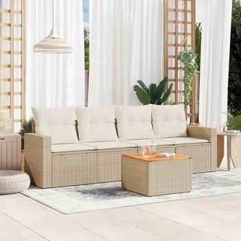 Juego De Sofás Jardín Con Cojines 5 Piezas | Conjunto De Jardín De Ocio | Set De Comedor De Jardín Ratán Sintético Beige Cfw41217