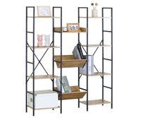 estanteria libreria salon comedor oficina con 11 estantes en roble sonoma y negro 125x150x27 cm