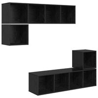 conjunto de mueble de tv 4 uds  mueble de salon  gabinete de tv roble negro madera contrachapada