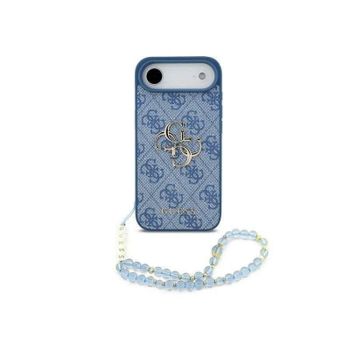 Funda para móvil Guess Air polipiel azul logo 4G y correa de perlas para iPhone