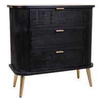 comoda de madera y rejilla lacado negra 80x35x81
