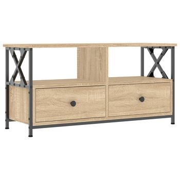 Mueble Tv Hierro Y Madera Contrachapada Roble Sonoma 90x33x45cm Vidaxl
