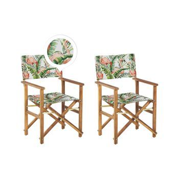 Conjunto De 2 Sillas De Jardín De Madera De Acacia Clara Verde Blanco Rosa Flamenco Plegable Cine