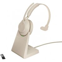 auriculares jabra evolve2 65 inalambricos bluetooth con cancelacion de ruido pasiva y microfono uso oficina base de carga color beige