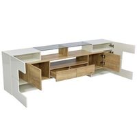 mueble tv blanco alto brillo mueble para tv 65 pulgadas con luces led y superficie de cristal mdf y madera 200 cm