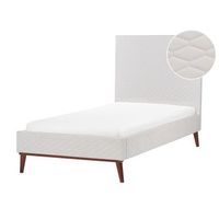cama con somier cabecero panal acolchado diseno moderno tapizado de terciopelo blanco crema 90 x 200 cm bayonne