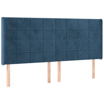 Cabecero Cama Mueble De Dormitorio Con Led De Terciopelo Oscuro 163 X 16 X 118/128 Cm Azul M02_0001303