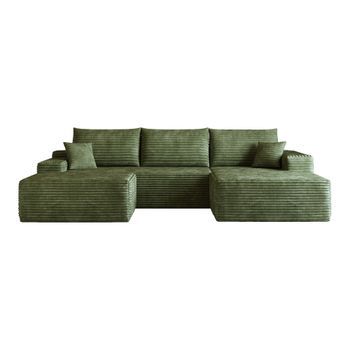 Sofá Esquinero Modular 270cm, Sofá Chaise Longue En L Verde, Asiento Profundo, Pana A Rayas