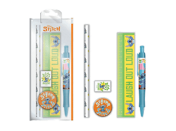 Pack papelería - Sherwood Lilo & Stitch, 1x Lápiz, Estuche de plástico, Regla, Sacapuntas, Goma borrar