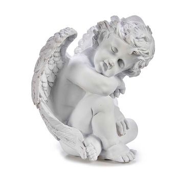 Figura De Poliresina Diseño Angel Durmiendo. 28x24x27 Cm. Color: Blanco