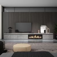 mueble tv efecto madera cemento 368x35x45cm chimenea efecto fuego
