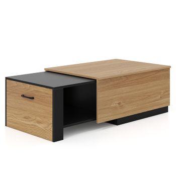 Costway Mesa de Centro Extensible de Madera con Compartimientos y Encimera Adicional Deslizante Diseño Rectangular para Salón Estudio