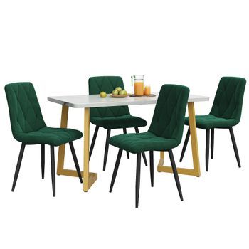 Conjunto De Mesa Y Sillas Moderno, Mesa De Comedor Rectangular, Juego De Comedor Con 4 Sillas, 117x68x75 Cm, Mdf Y Terciopelo, Verde Oscuro Y Blanco.