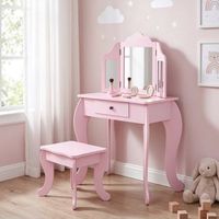 tocador infantil con taburete y espejo ajustable rosa homcom