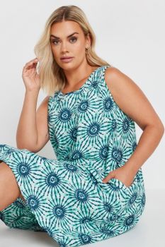 Yours Vestido Sin Mangas Azul Estampado Con Bolsillos, Mujer Curvy Y Tallas Grandes, Yours