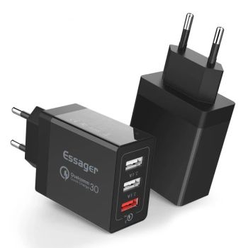 Cargador USB de 30W MENSAJE 3 puertos 3USB-A QC3.0 2.0 Cargador rápido de pared Adaptador enchufe de la UE para iPhone 1