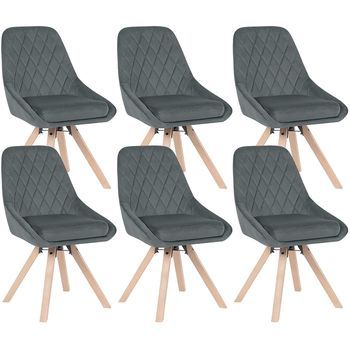 Set 6 Sillas De Comedor Giratorias Sillas De Cocina De Terciopelo Patas De Madera Maciza - Gris Oscuro - Woltu