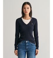 gant para mujer 4800101 jersey de punto de ochos con cuello de pico en algodon elastico marino m casual manga larga