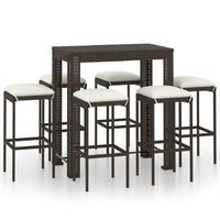 set de bar para jardin 7 uds  conjunto de mesa y sillas y cojines ratan sintetico marron