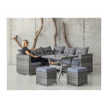 Conjunto Sofá Rinconera 5 Plazas Con Mesa Y Taburetes