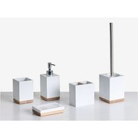 conjunto de 5 accesorios de bano jabonera dispensador de jabon escobilla de inodoro vaso soporte para cepillos de dientes blanco tapiche