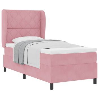 Cama Tipo Box Spring Con Cabecera Rosa 200 X 90 Cm Terciopelo Vidaxl