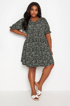 Yours Vestido Corto Bicolor De Flores Textura, Mujer Curvy Y Tallas Grandes, Yours