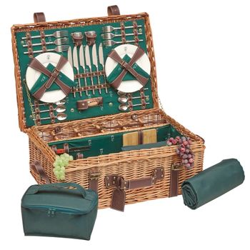 Cesta de picnic de mimbre y cuero champs-elysées verde para 6 personas
