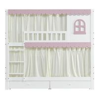 litera de madera 90x200cm con 2 cajones y estantes blanco y rosa con cortinas