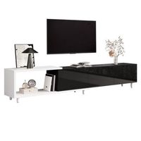 mueble de tv extensible - mueble de salon - mdf - negro y blanco 258x38x485cm