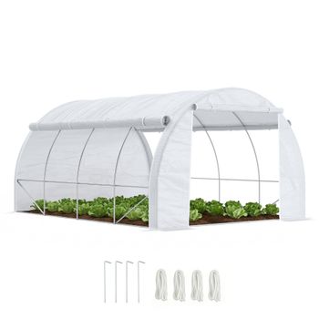 Outsunny Invernadero de Túnel 4x3x2 m con Estructura de Acero Cubierta PE Invernadero Jardín con Puerta y Laterales Enrollables   Aosom España