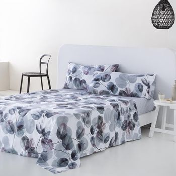 Juego De Sábanas Lorna Saten Algodón 200 Hilos Gris Cama 200