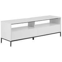 mueble tv blanco con luces led para televisor de hasta 70 con estantes 2 cajones sydney