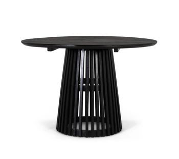 Mesa de comedor redonda en madera de mindi y base rejilla 120cm