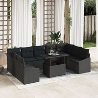 juego de sofas de jardin de 10 piezas con cojines negro ratan sintetico v1836 unico  negro
