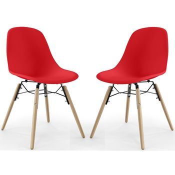 Silla De Comedor - Diseño Escandinavo - Patas De Madera - Pack De 2 - Skögur Rojo