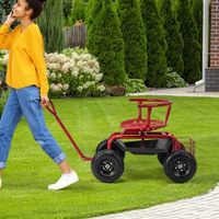 carrito de jardineria rodante con asiento giratorio mango extensible para exteriores rojo y negro
