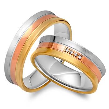 Alianzas 14 quilates oro tricolor 4 diamantes